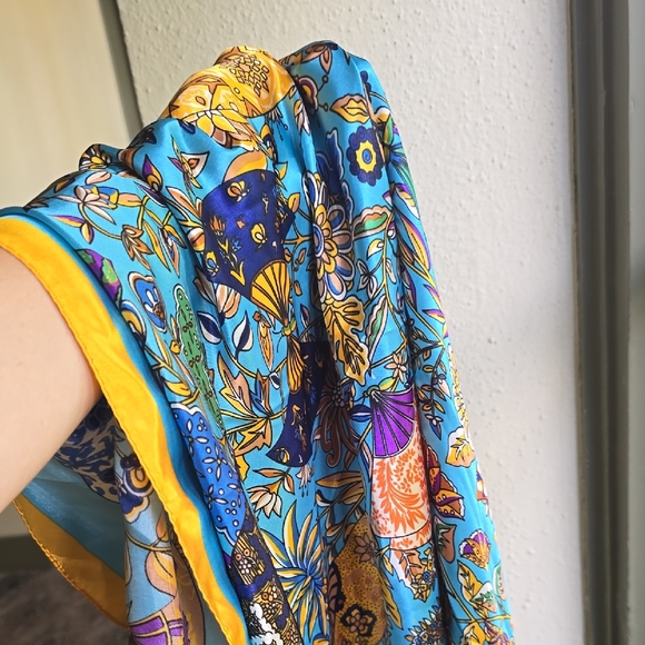 Vibrant Floral Silk Scarf - Picture 3 of 3